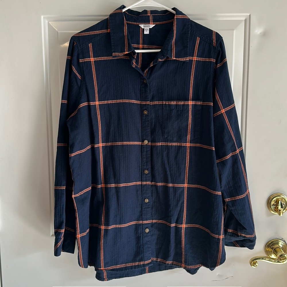 Sonoma Goods for Life Women’s Everyday Button Down Plaid Long Sleeve Shirt XL